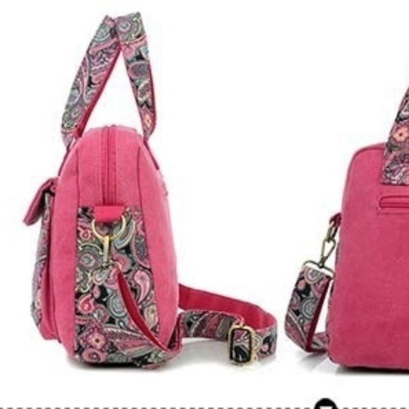 NEW Rose Pink Paisley Canvas Tote Shoulder Bag - Picture 6 of 10